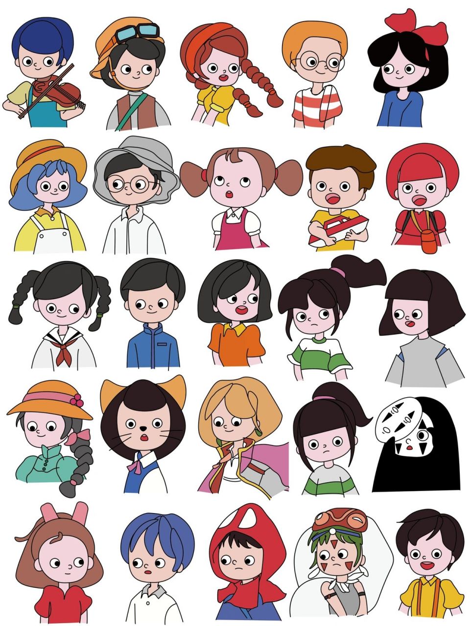 宫崎骏动画人物头像 软件:ai 千与千寻,龙猫,悬崖上的金鱼姬,侧耳倾听