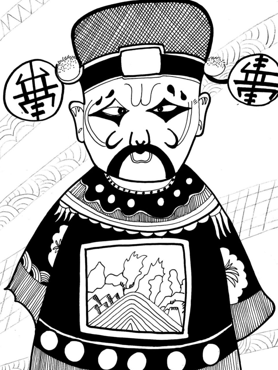 芝麻官儿童线描绘画 04人物儿童线描|芝麻官 材料:素描纸|铅笔|双头