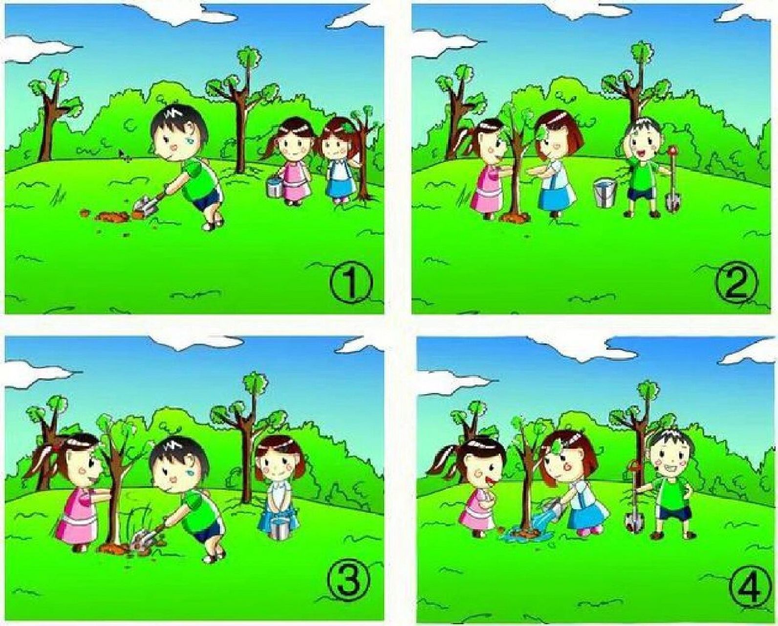 看图写话 植树 春回大地,万物复苏,又到了一年一度的植树节.