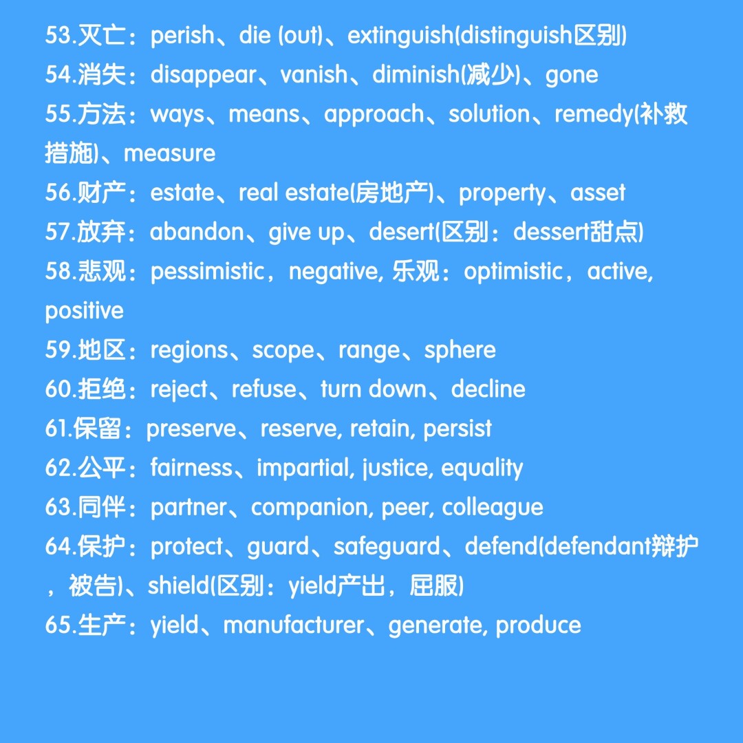 65组英语常见同义词汇～～ 同样的意思可以用多种英语单词表达,这样