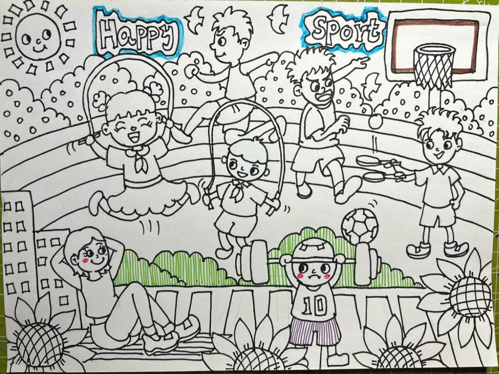 运动会儿童画线描稿 运动会儿童画线描稿