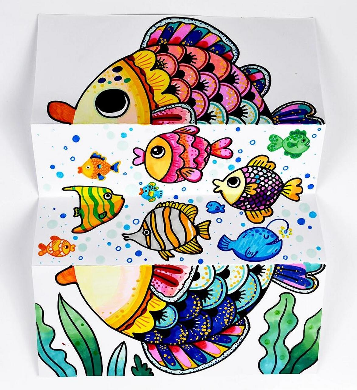 儿童画教程|折纸的魔法:大鱼吃小鱼 【教学重难点】  了解鱼的基本