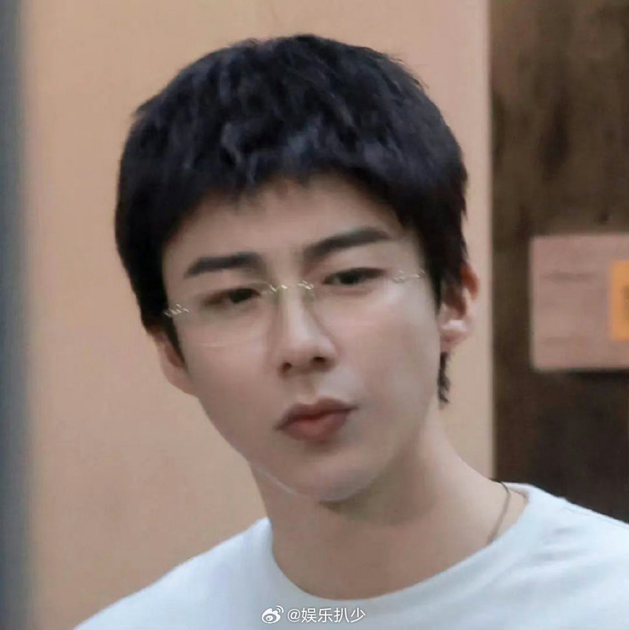 刘宇宁蝉女路透,短发金丝框眼镜,和刘涛准备药检的造型很像.