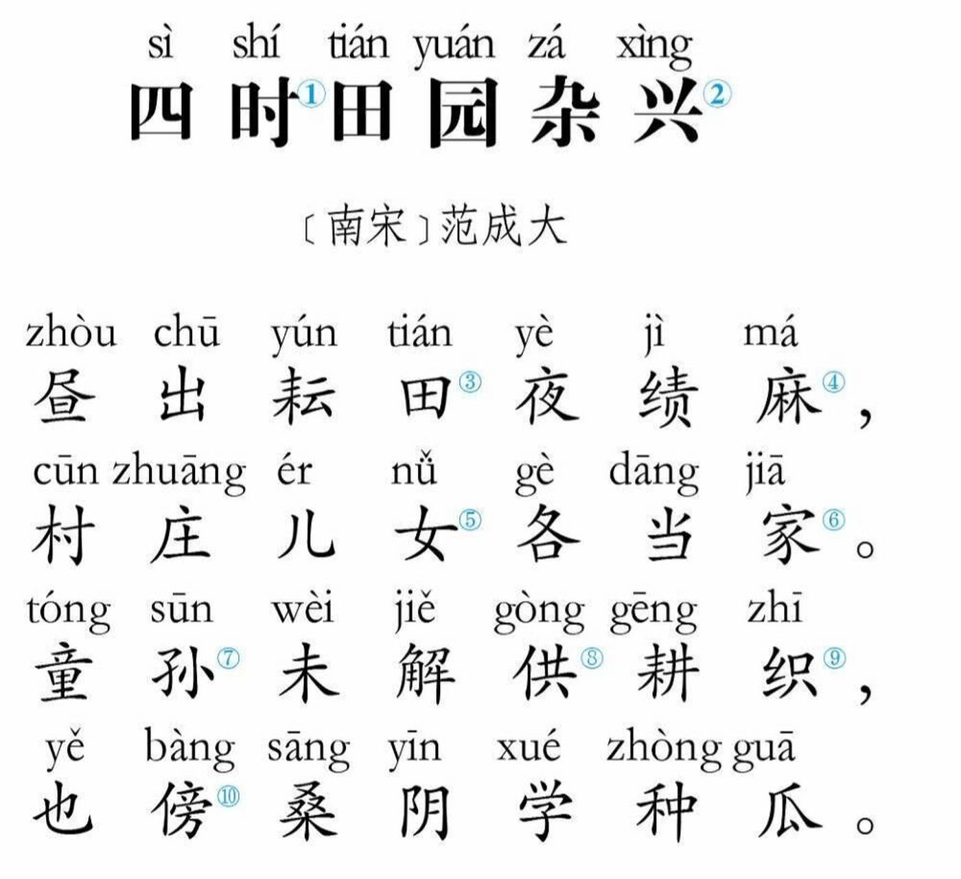 四时田园杂兴 92注释92①四时:指春夏秋冬四个季节.