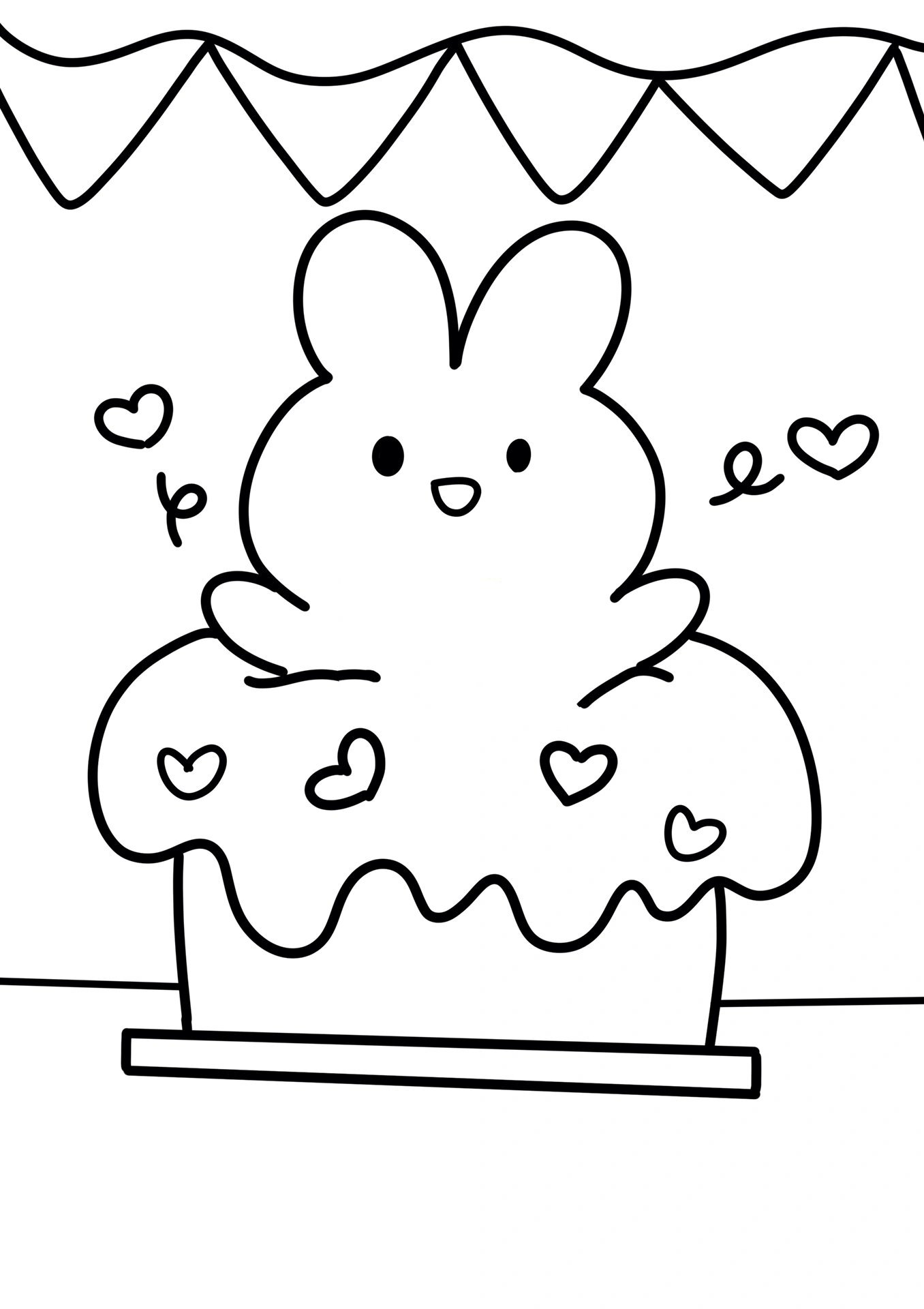 生日蛋糕儿童创意画 小兔子 简单 线稿