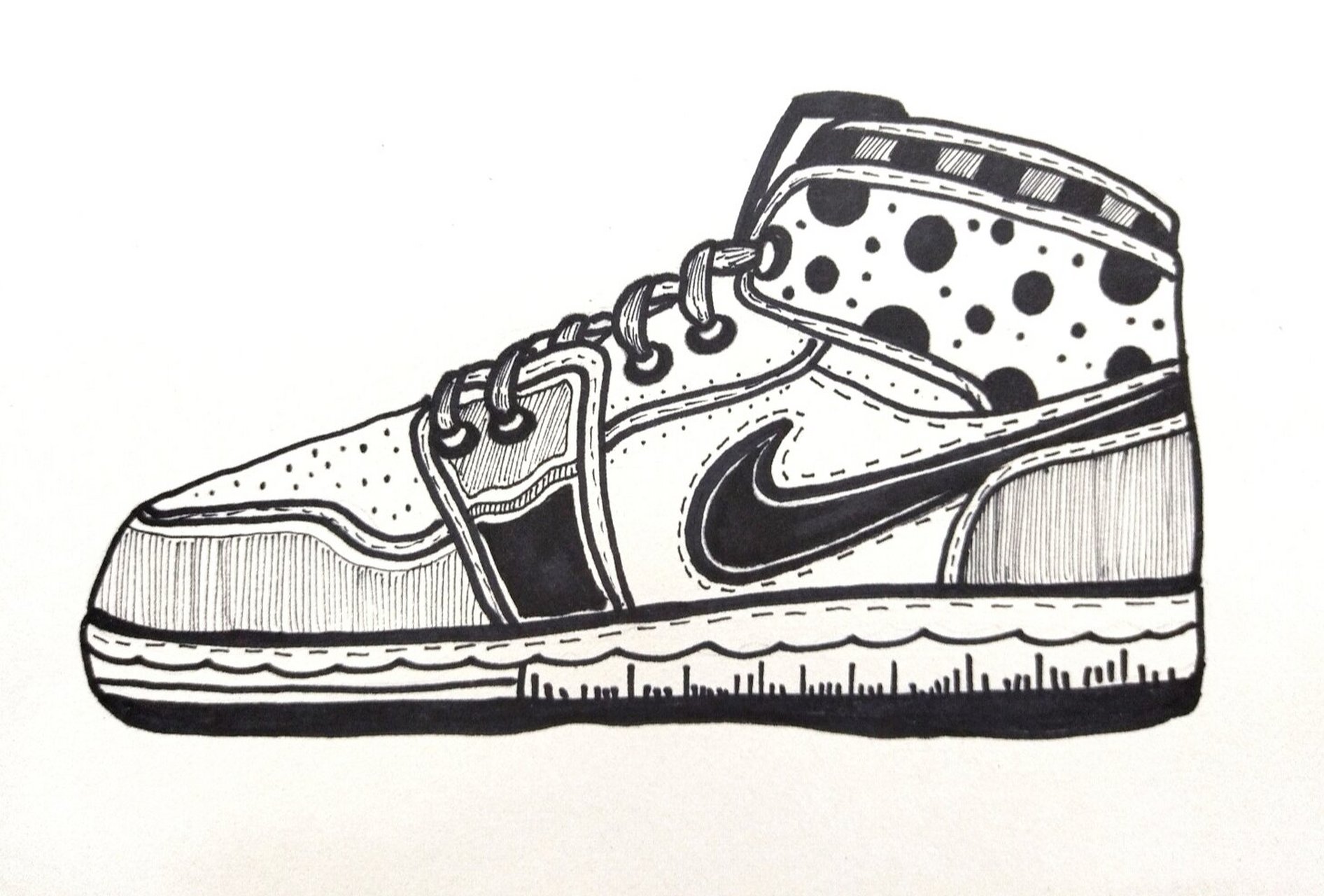 黑白线描《鞋子》 打卡线描画100张,接科幻画,各类主题画作业,代画