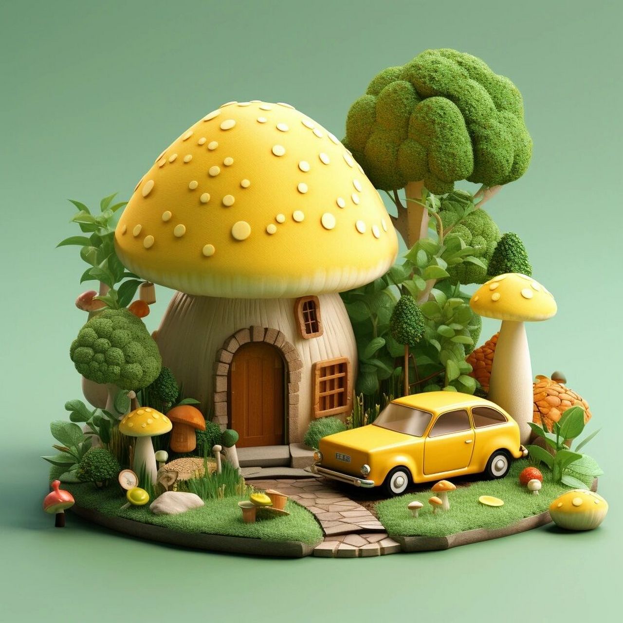 midjourney/ai童话镇蘑菇小屋微缩场景                  素材