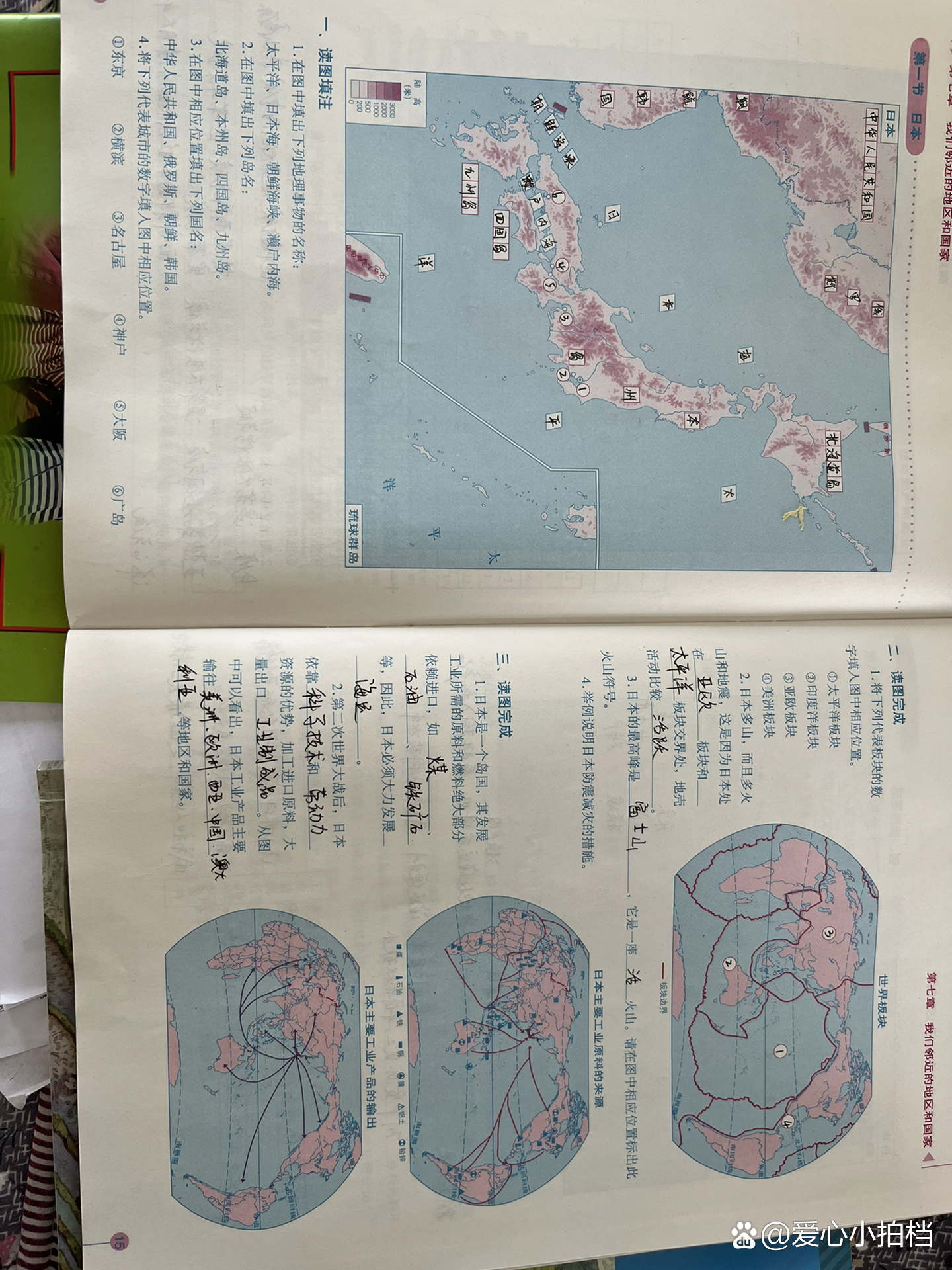 七年级下册地理填充图册第七章日本,东南亚