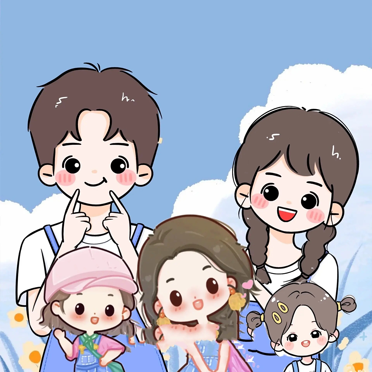 一家五口三女儿头像～你留言我做图