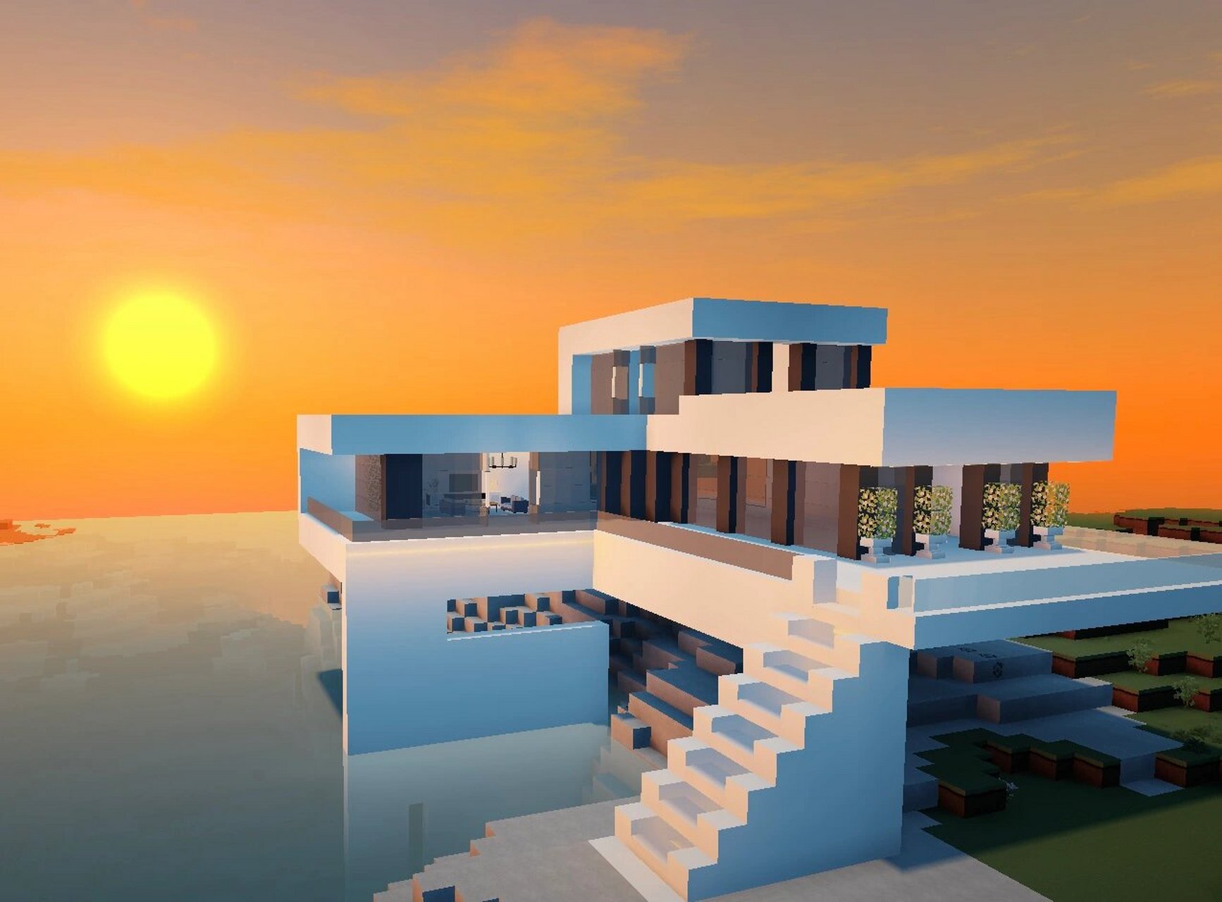 海边别墅—我的世界 海边别墅和超美落日真的好配