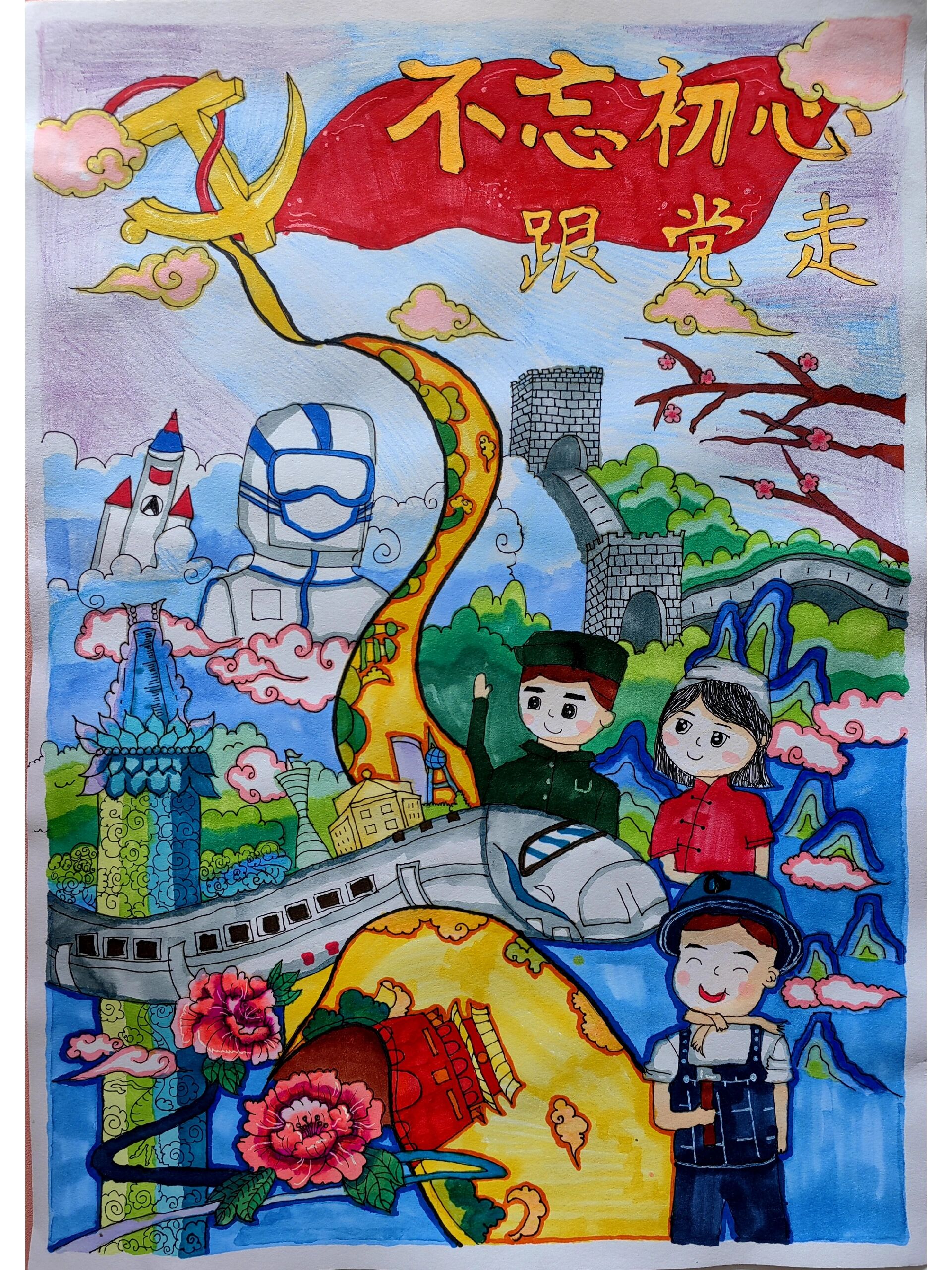 听党话,感党恩,跟党走主题绘画