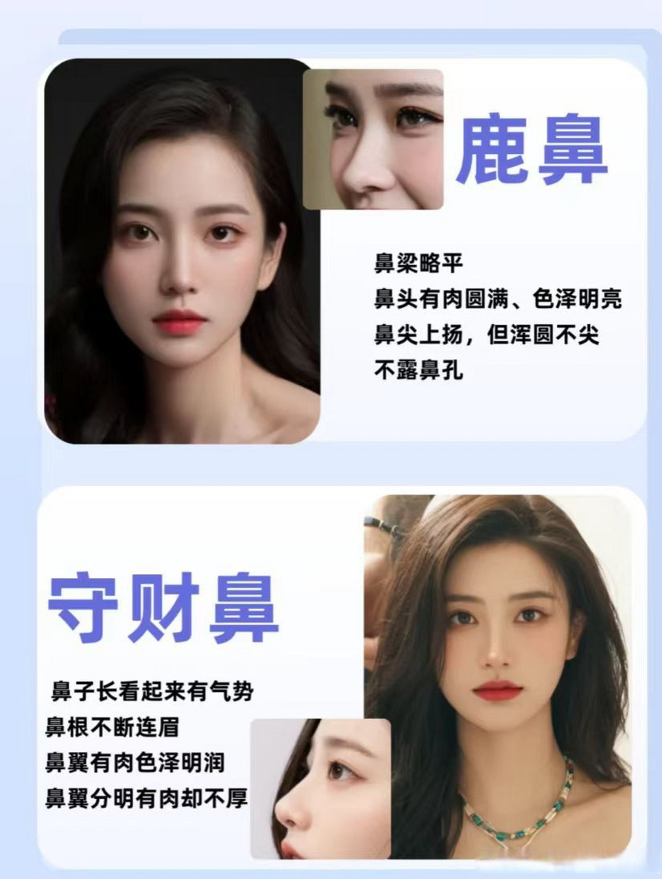 💴龙鼻: 鼻子山根高耸透天 鼻子圆隆不露鼻孔 鼻梁正而且骨干明 