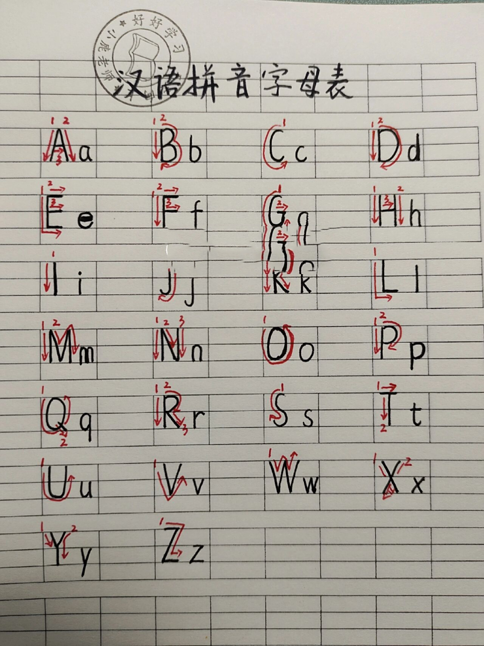 汉语拼音字母表书写