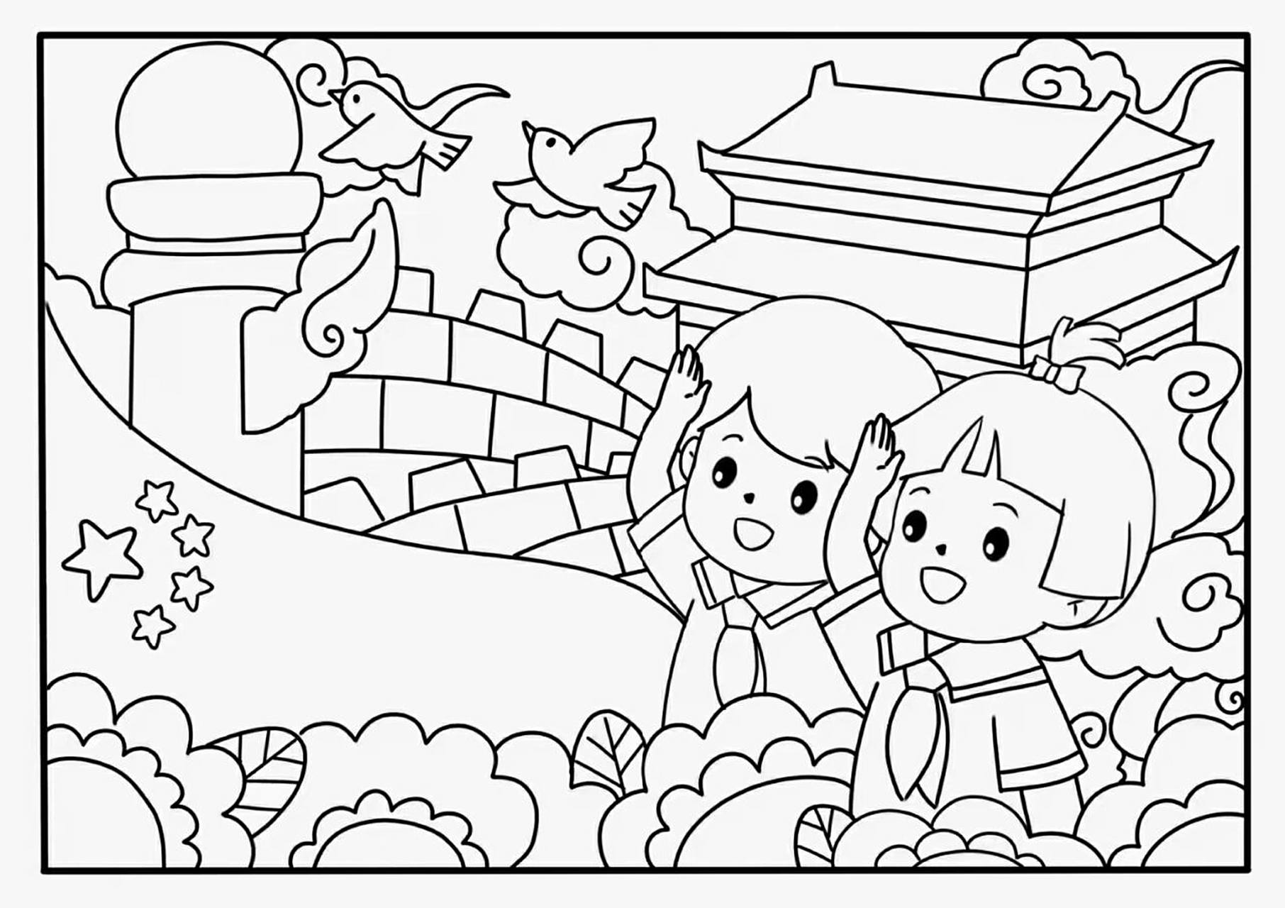 国庆节简笔画,打印出来就可以用 #幼儿园国庆节可涂色简笔画# #国庆节