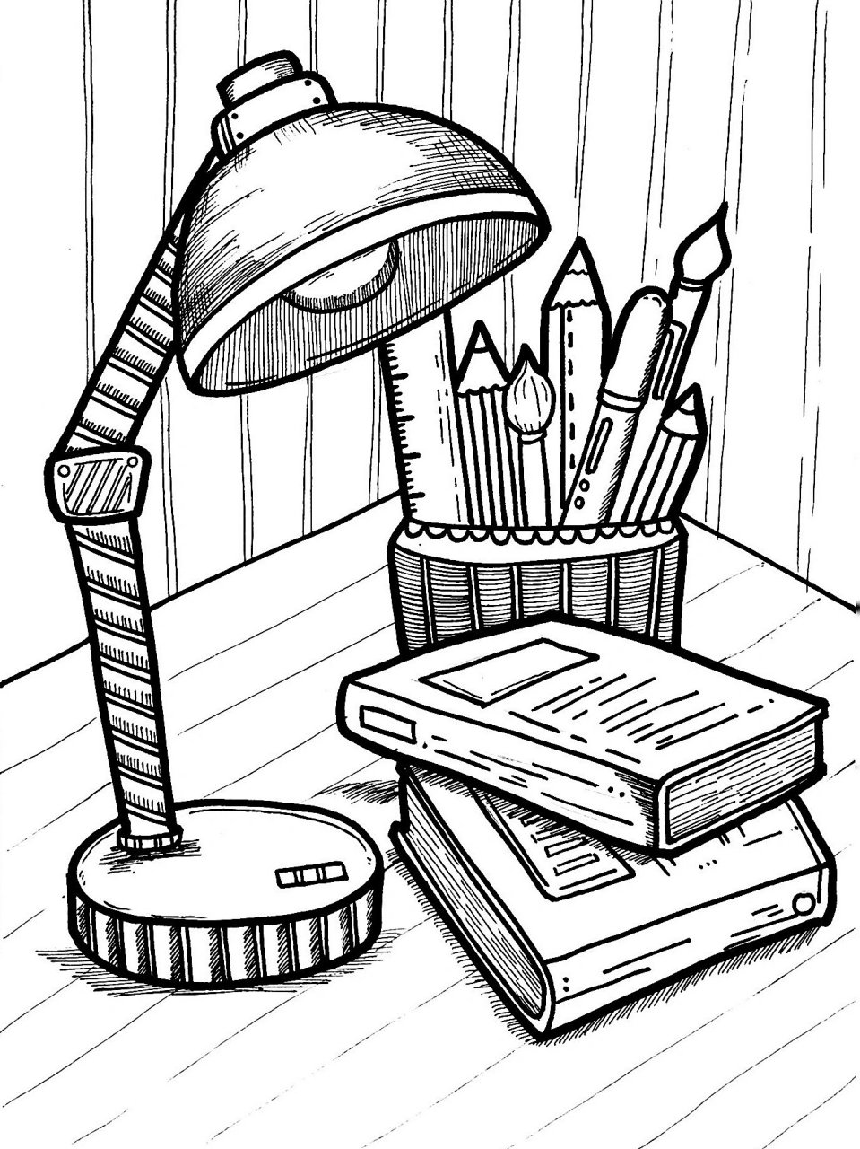 《我的书桌》 媒材:素描纸 勾线笔 教学目标:通过图片介绍运用透视