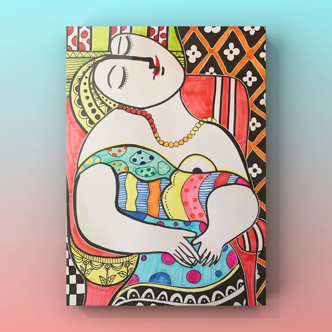 立体主义绘画大师—毕加索《梦》 |未蓝画室|96中班马克笔线描装饰