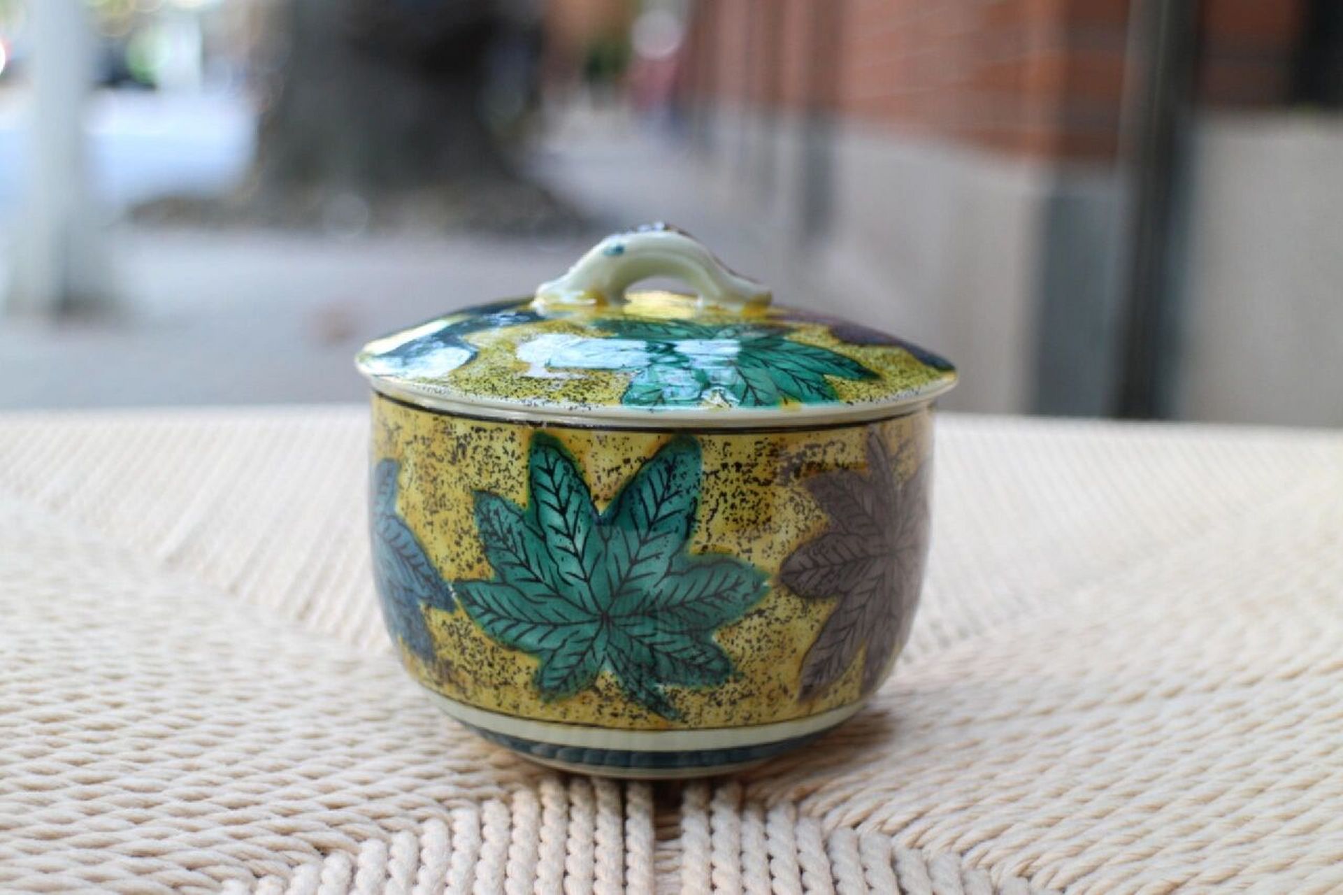 日本瓷器#九谷烧#玉苑 交趾釉带盖茶碗