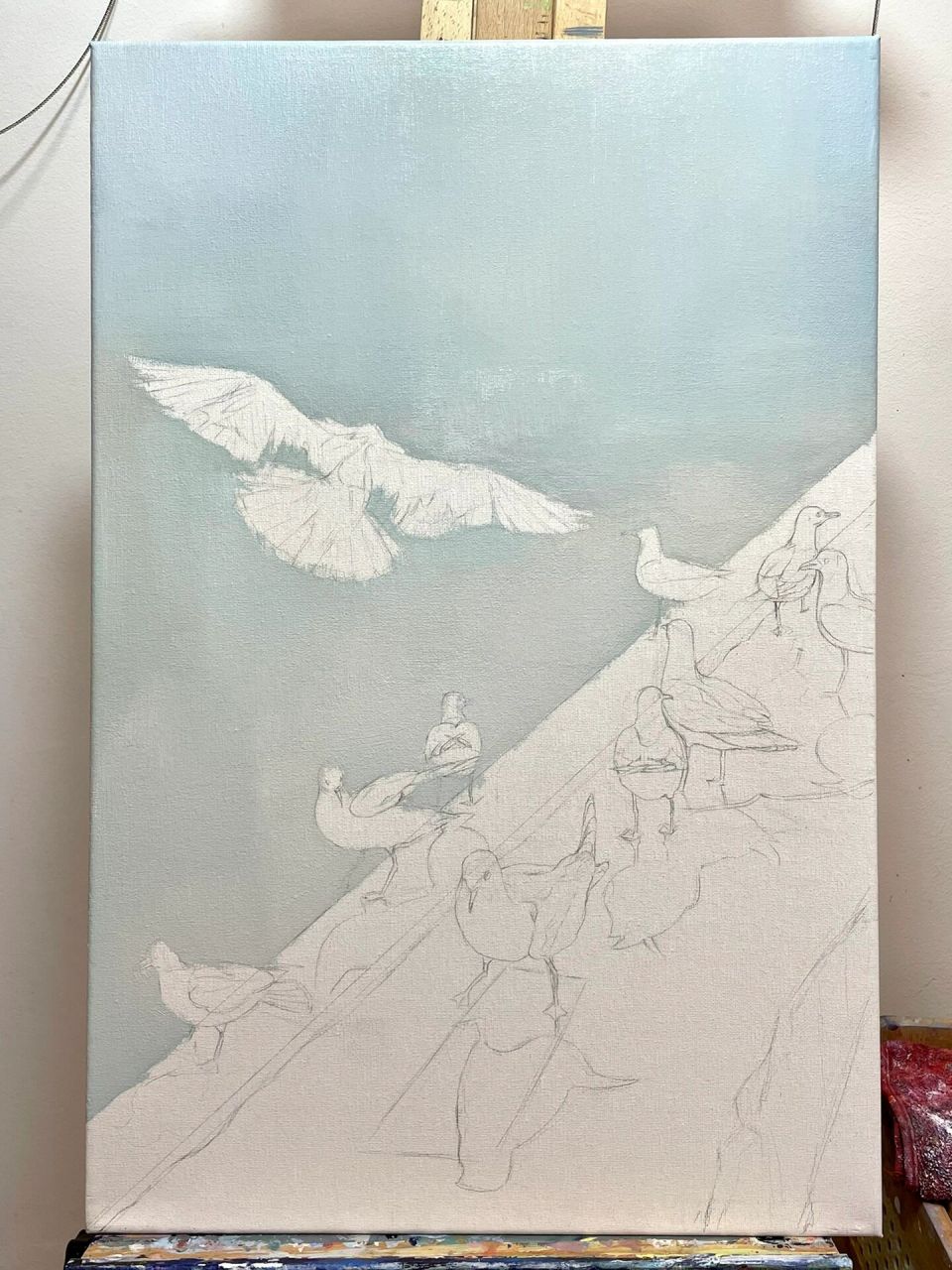 海鸥 丙烯画 手绘 40×60厘米,丙烯颜料 原图照片在最后