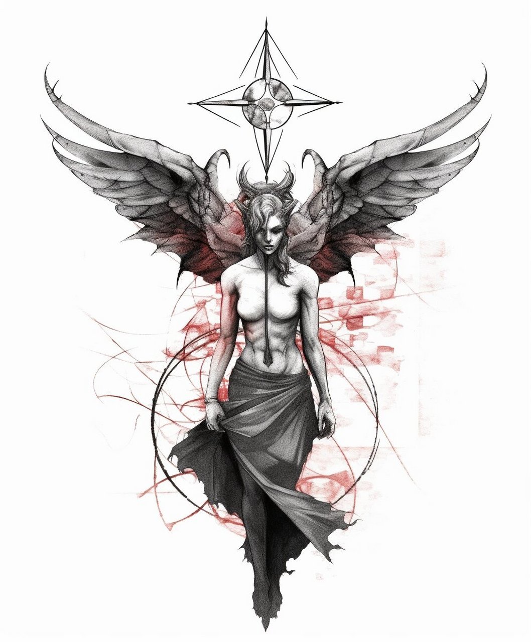 ai生成天使与恶魔纹身手稿,收藏给个小红星