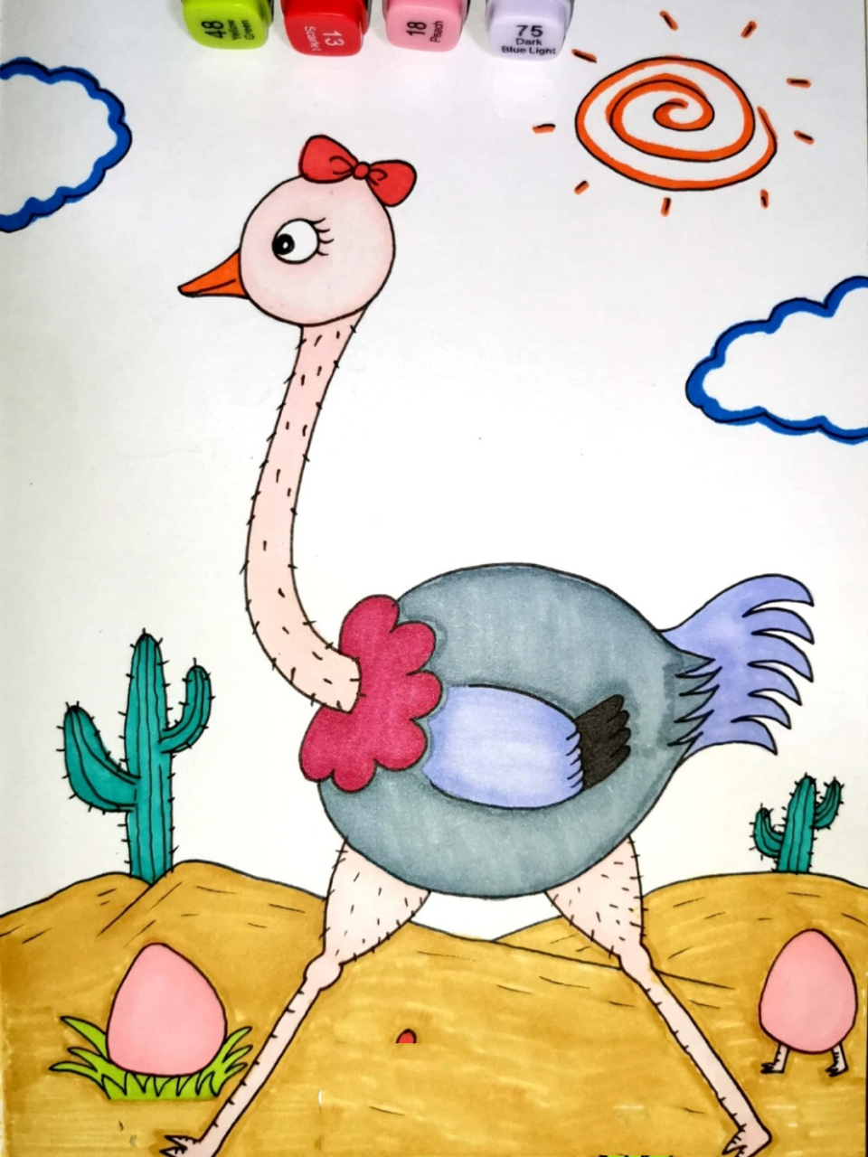 鸵鸟的画法儿童简笔画图片