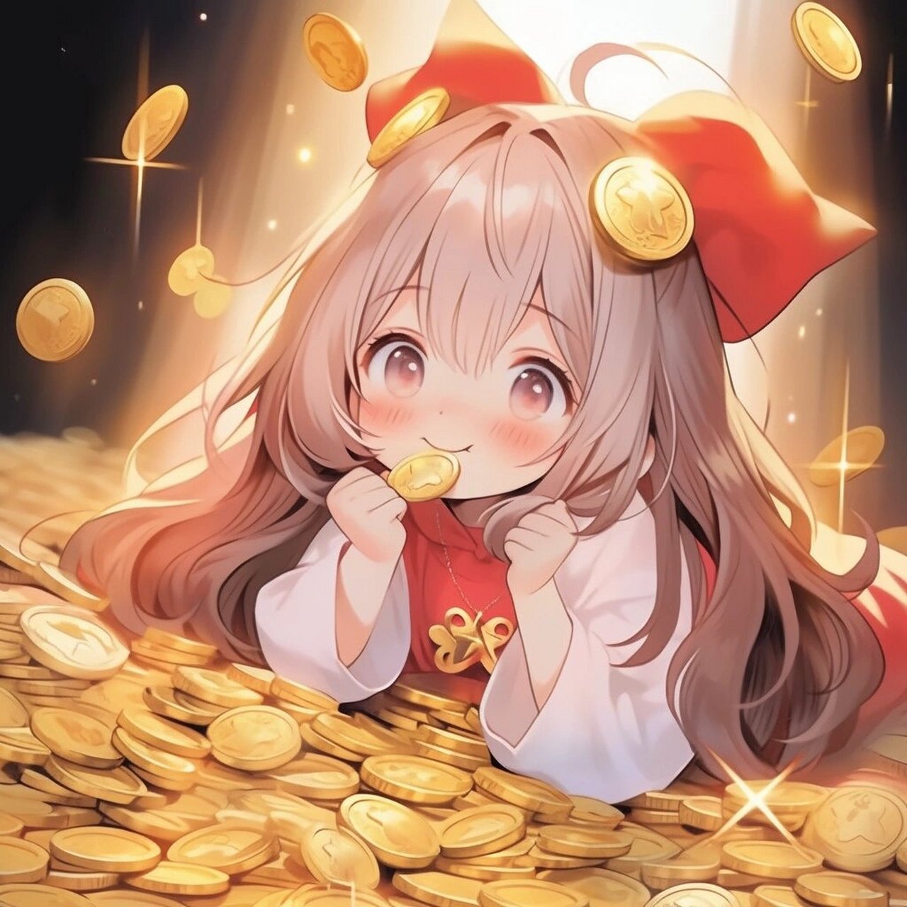 致富头像丨钱来～钱来～钱从四面八方来～ 在金币上打滚,这破天的富贵