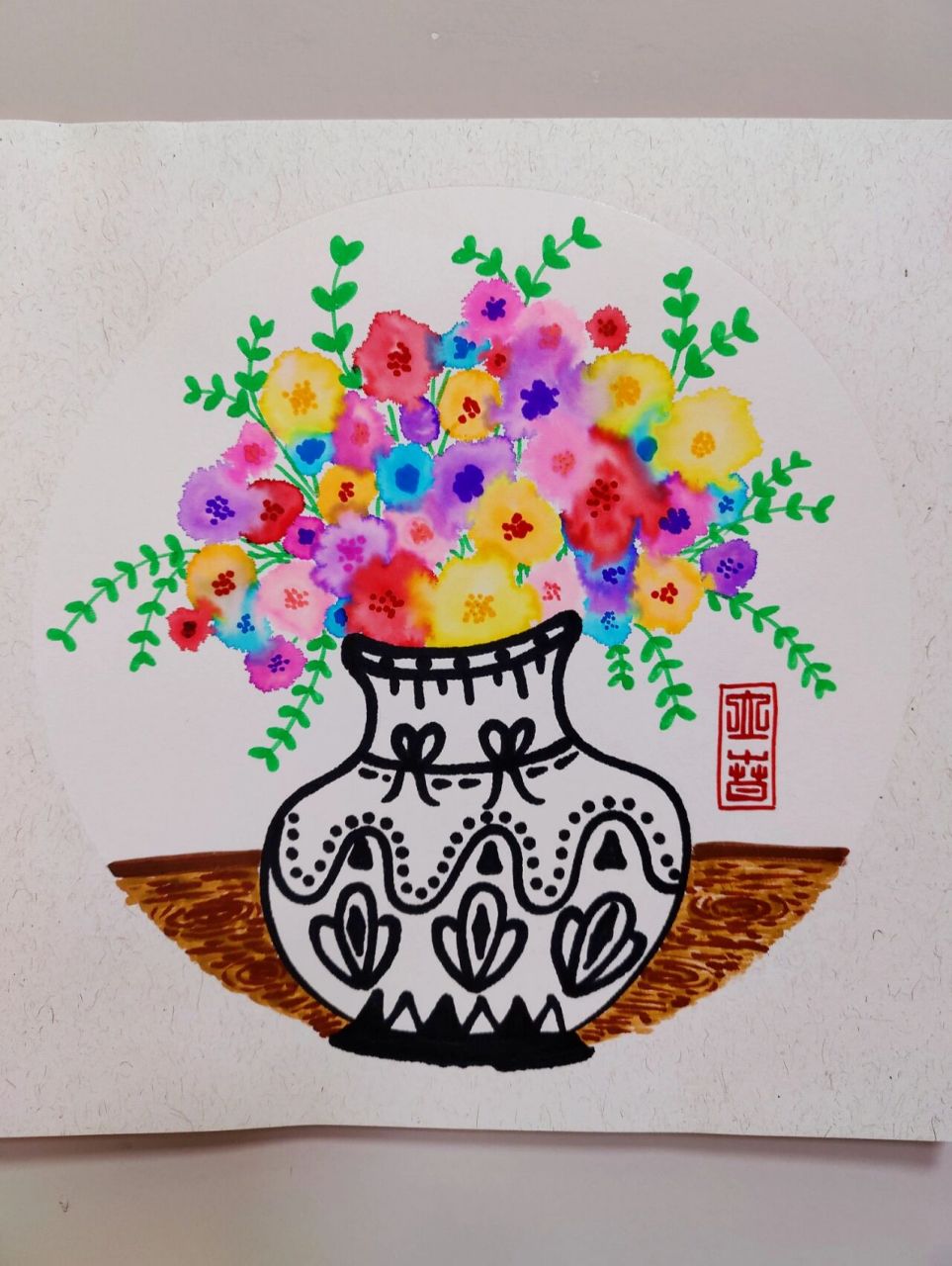 幼儿创意画《花瓶里的花》 适合中大班5-6岁小朋友,有一定线条基础,会