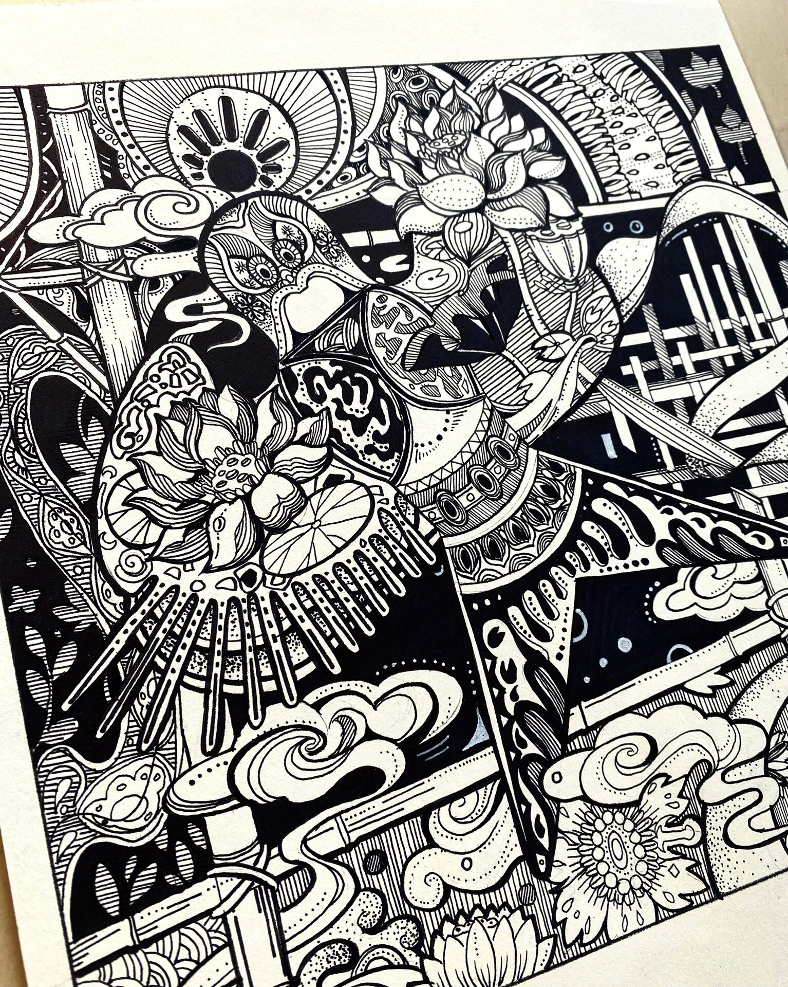 传统文化主题黑白装饰画 最后附临摹原图 临摹画有部分主观调整 仅做