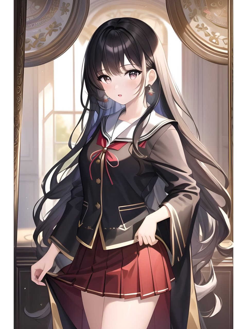 日式长发裙装女孩,动漫二次元绘画人物