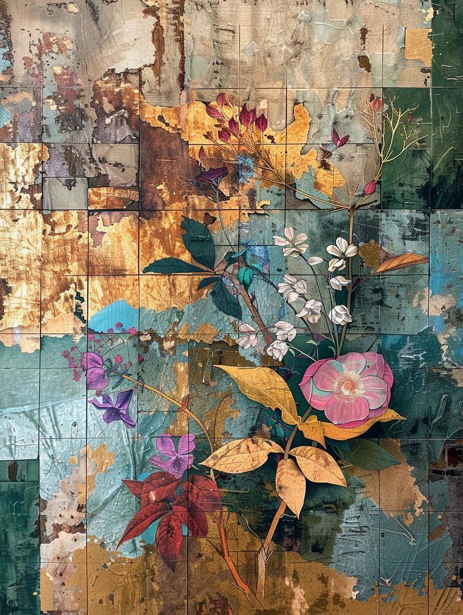 拼贴风格的植物与花朵