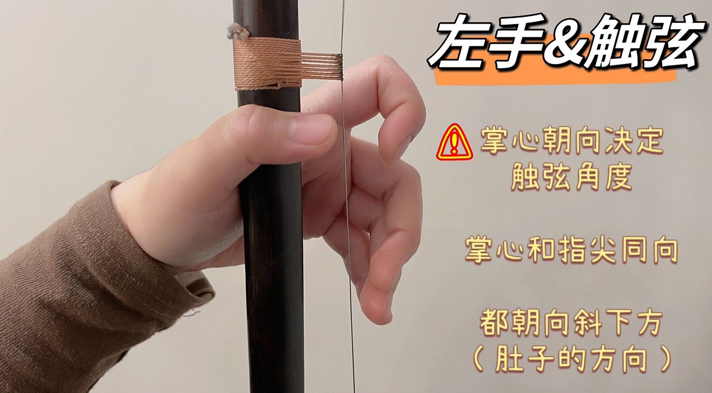 二胡|左手触弦位置 想要找到正确的触弦位置,需要先有正确持琴手型.