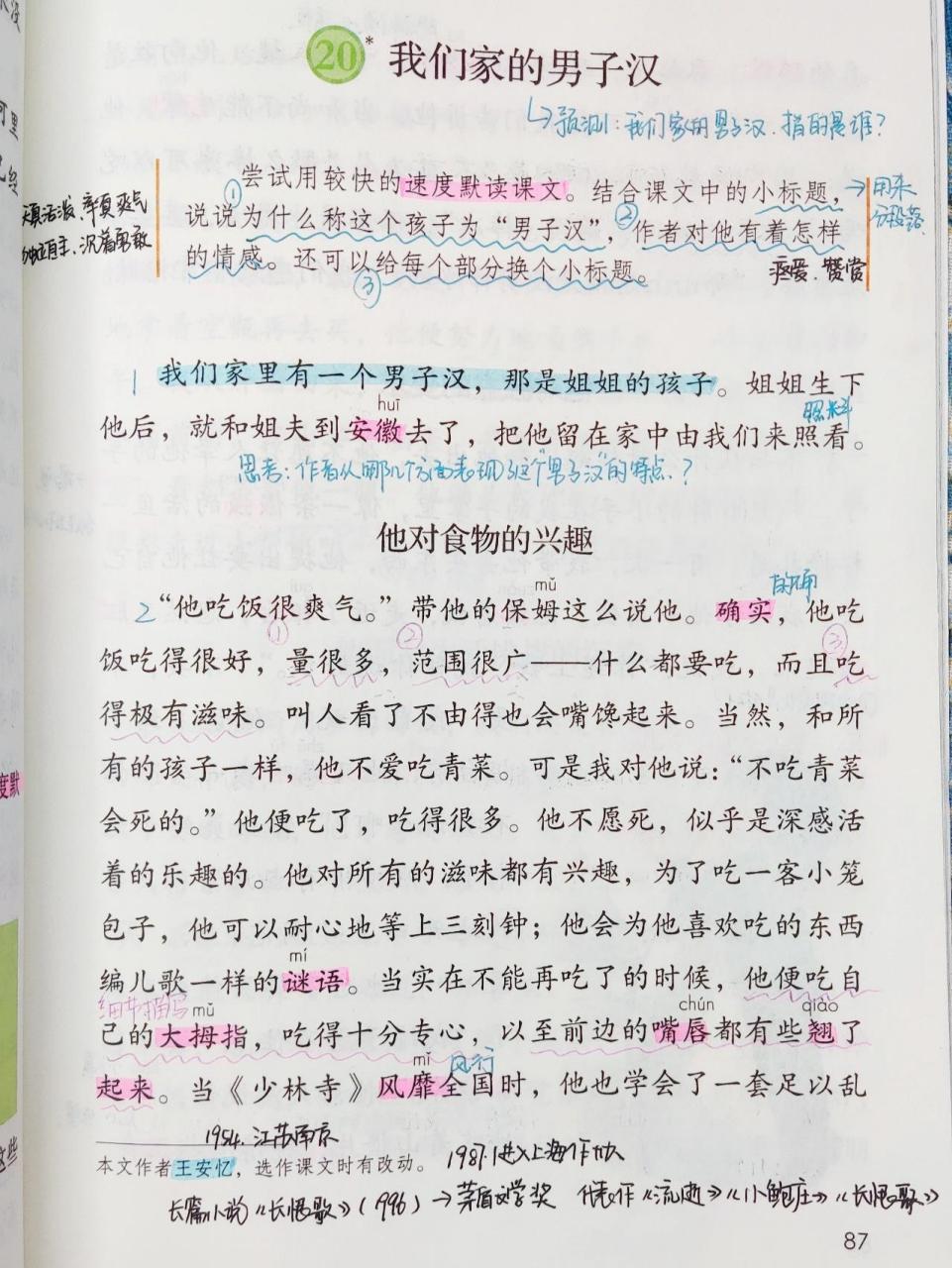 小学语文四年级下《我们家的男子汉》 预习备课笔记