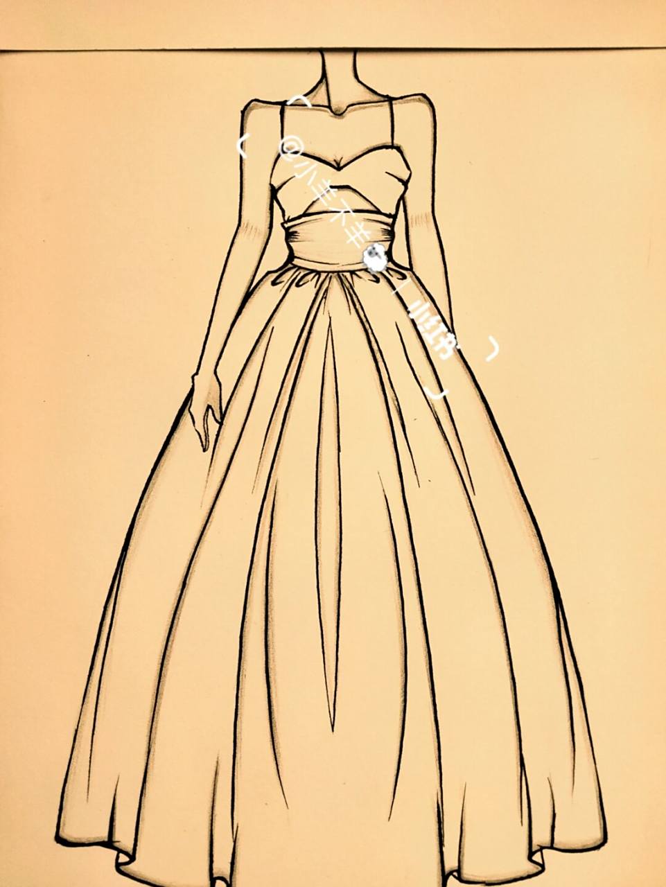美女黑白简笔画#绘画教程66(附过程) 婚纱礼服手绘简笔画74绘画过程