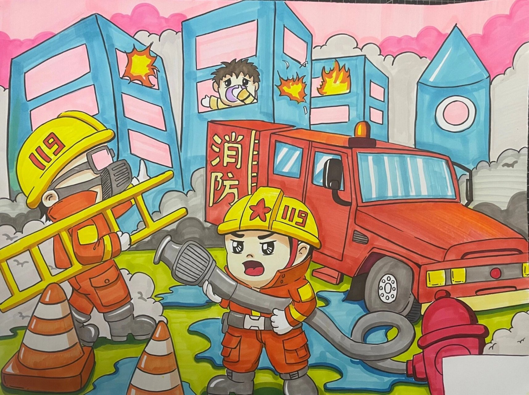 小小消防员主题画