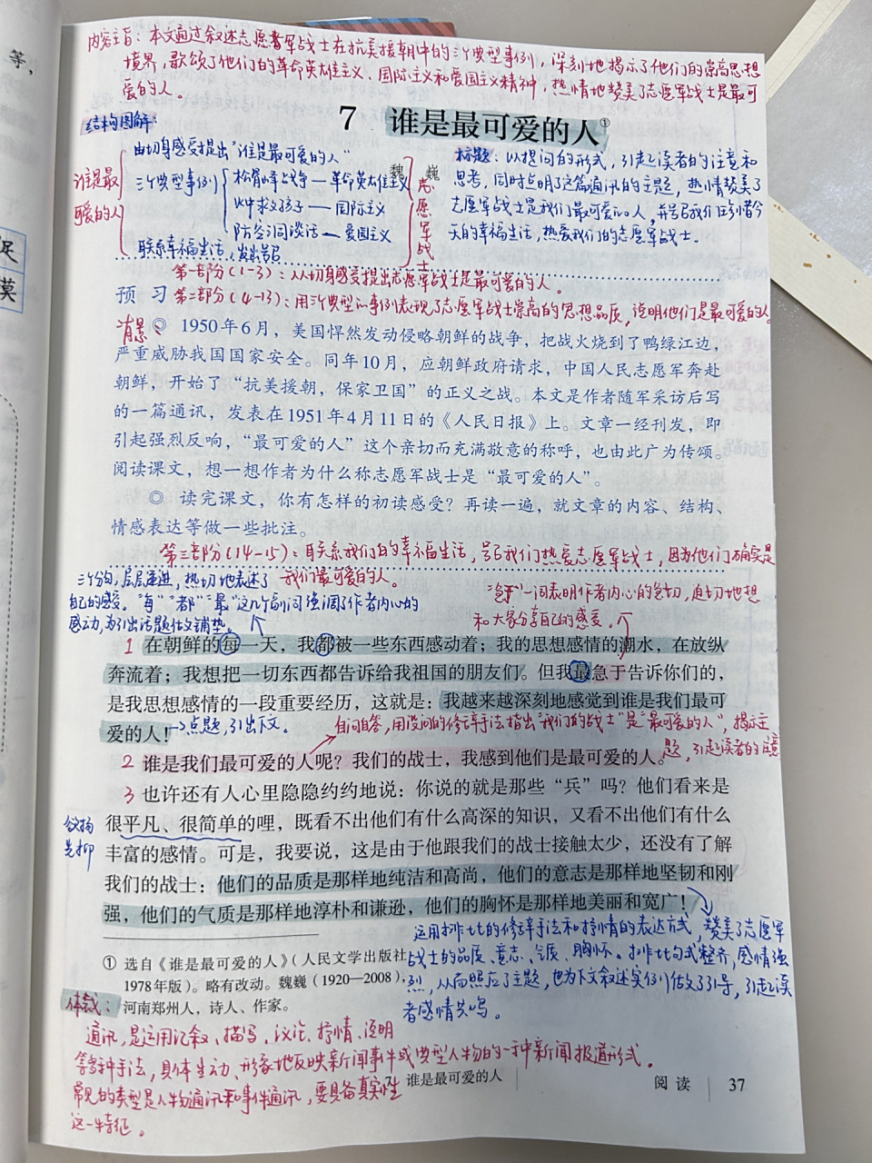 七年级下语文《谁是最可爱的人》课堂笔记
