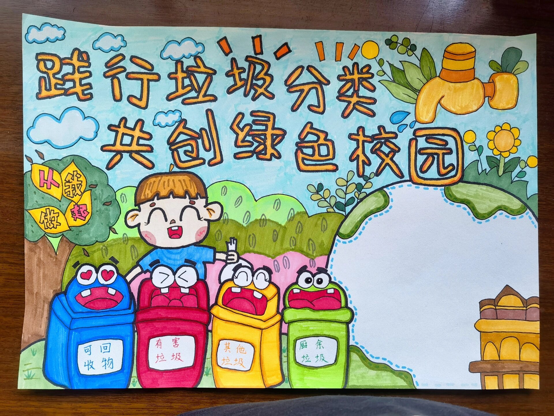 践行垃圾分类,共创绿色校园|手抄报