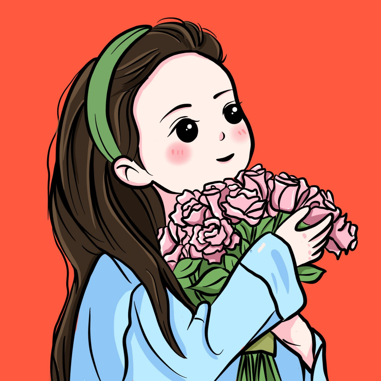 插画头像～刘亦菲手捧花转运头像