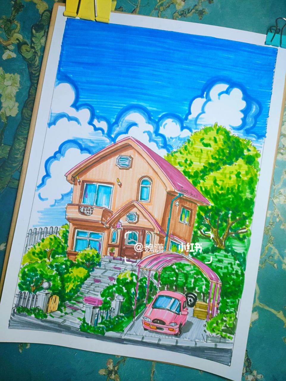 马克笔风景画(宫崎骏动漫图一)上色 #马克笔画# #马克笔风景画# #照片