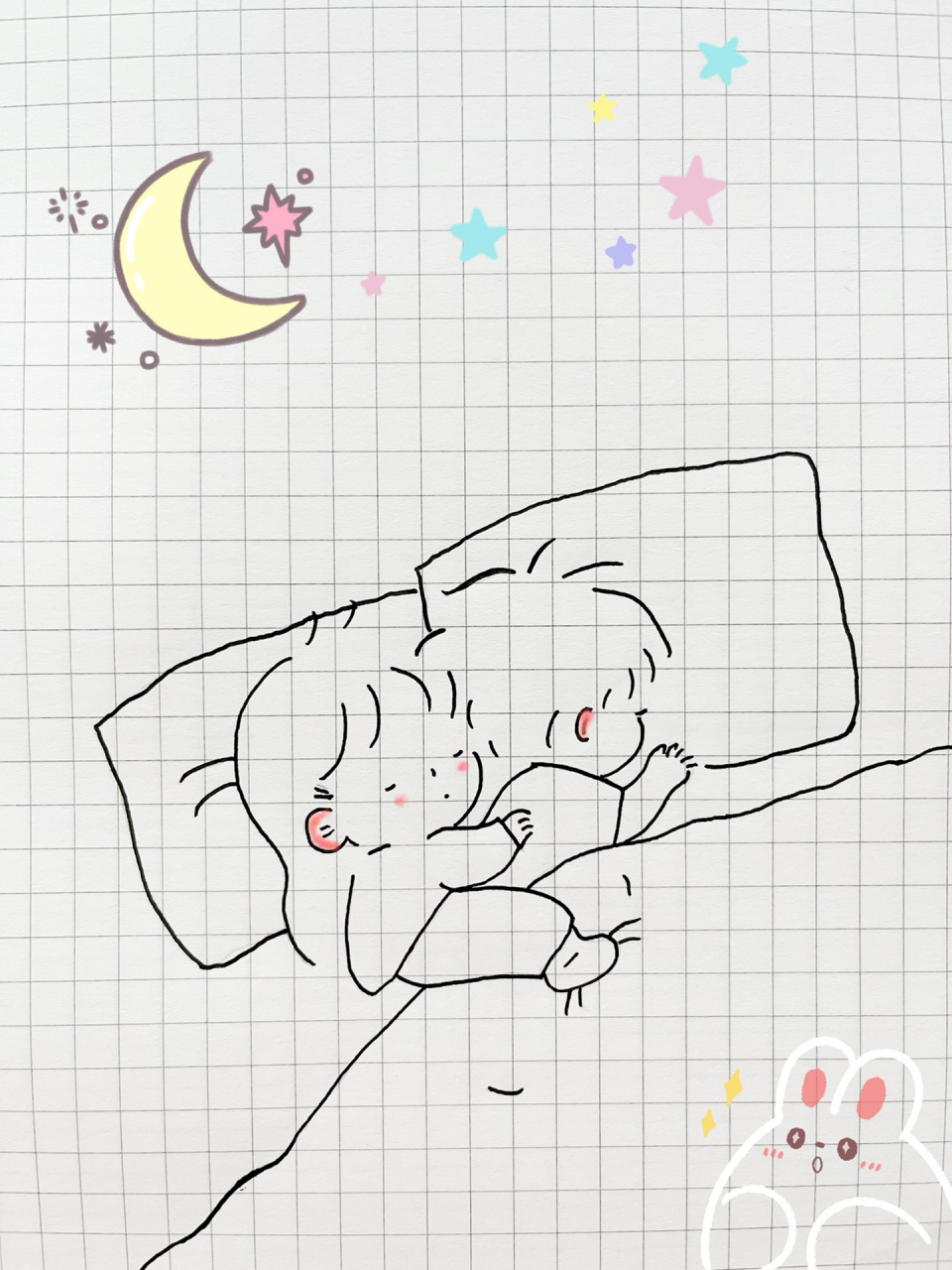 情侣简笔画教程55/100 今晚好梦