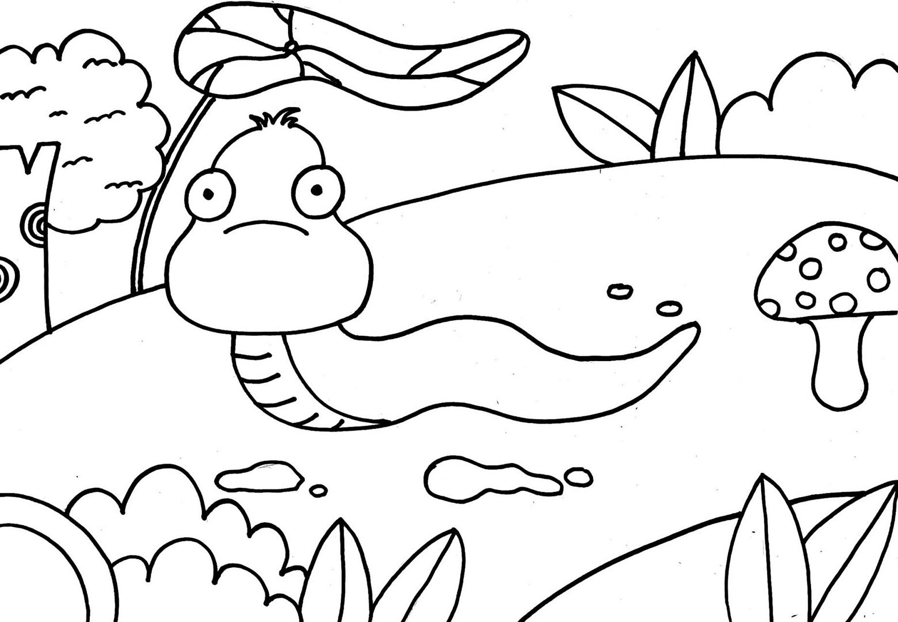 儿童画蛇线描马克笔涂色 大虫子儿童画 	 适合5-7岁材料:铅笔,素描纸