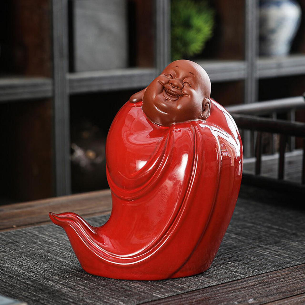新品上新,紫砂弥勒笑佛.红衣弥勒佛.经典桌面茶玩茶宠.