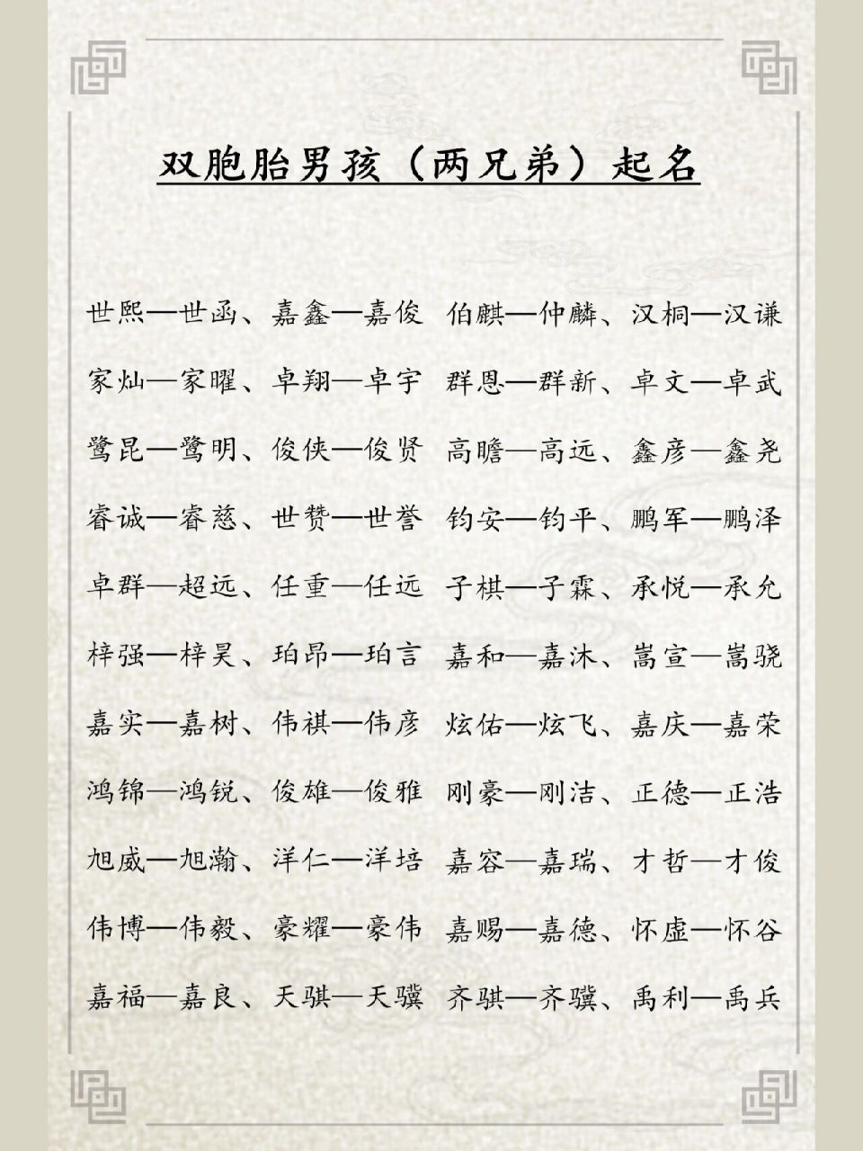 两兄弟双胞胎起名字名字大全