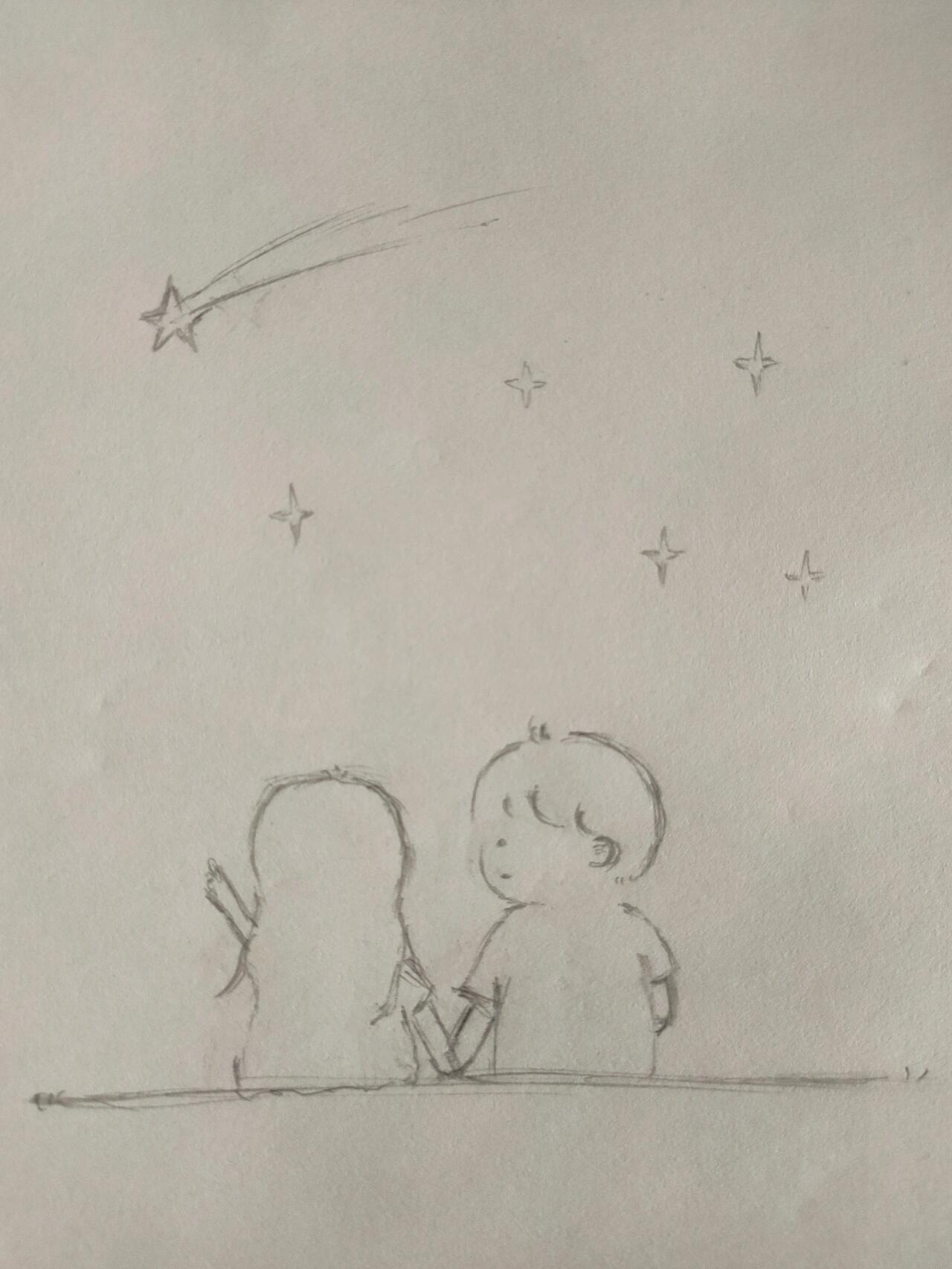 简笔画|陪你看星星78 一起看星星吧78 你在看星星的时候 他的眼里