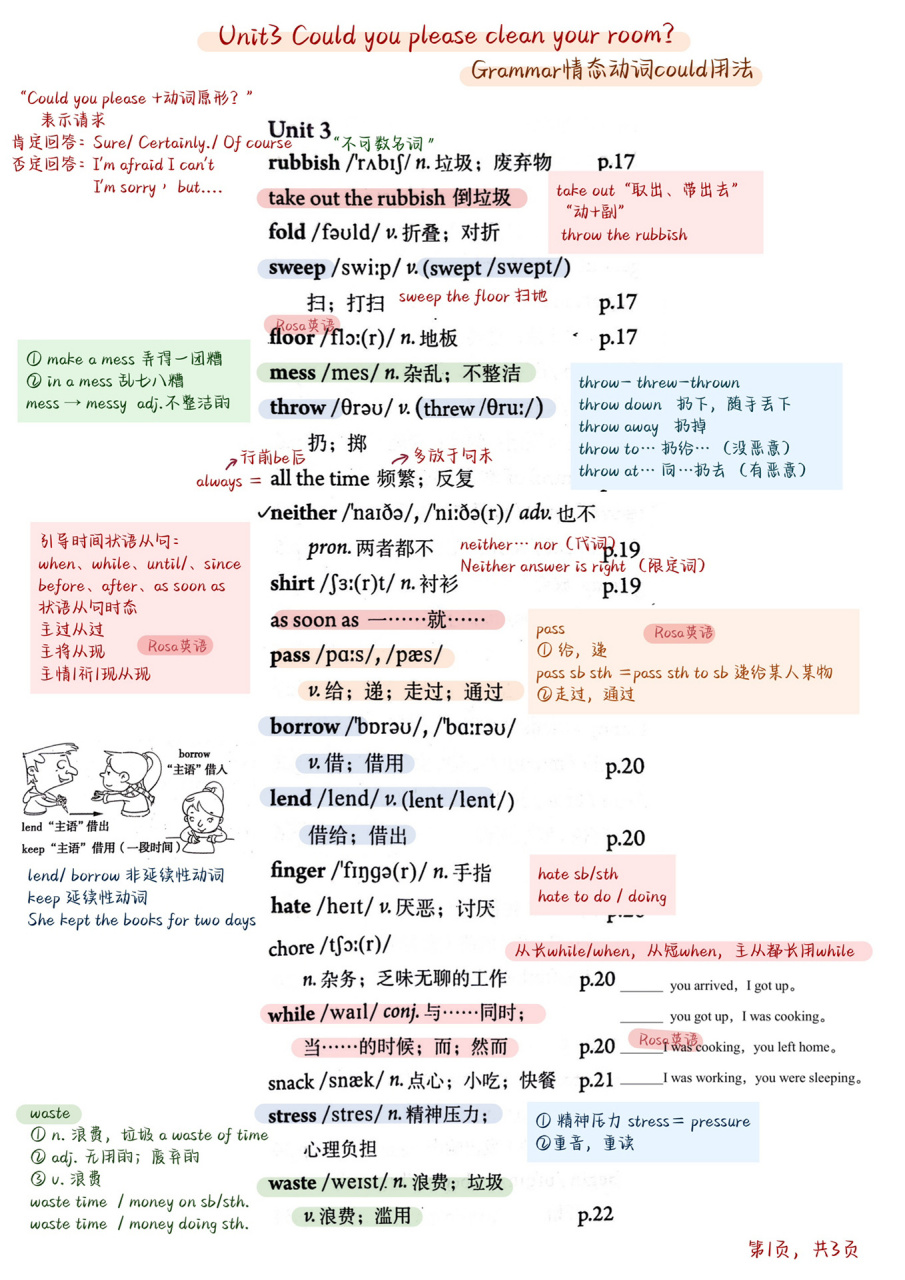 八下英语第三单元单词图片