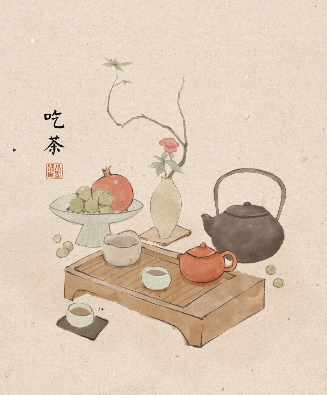 国风插画|茶系慢生活 95今天是南方的小年|你们那下雪了吗7615