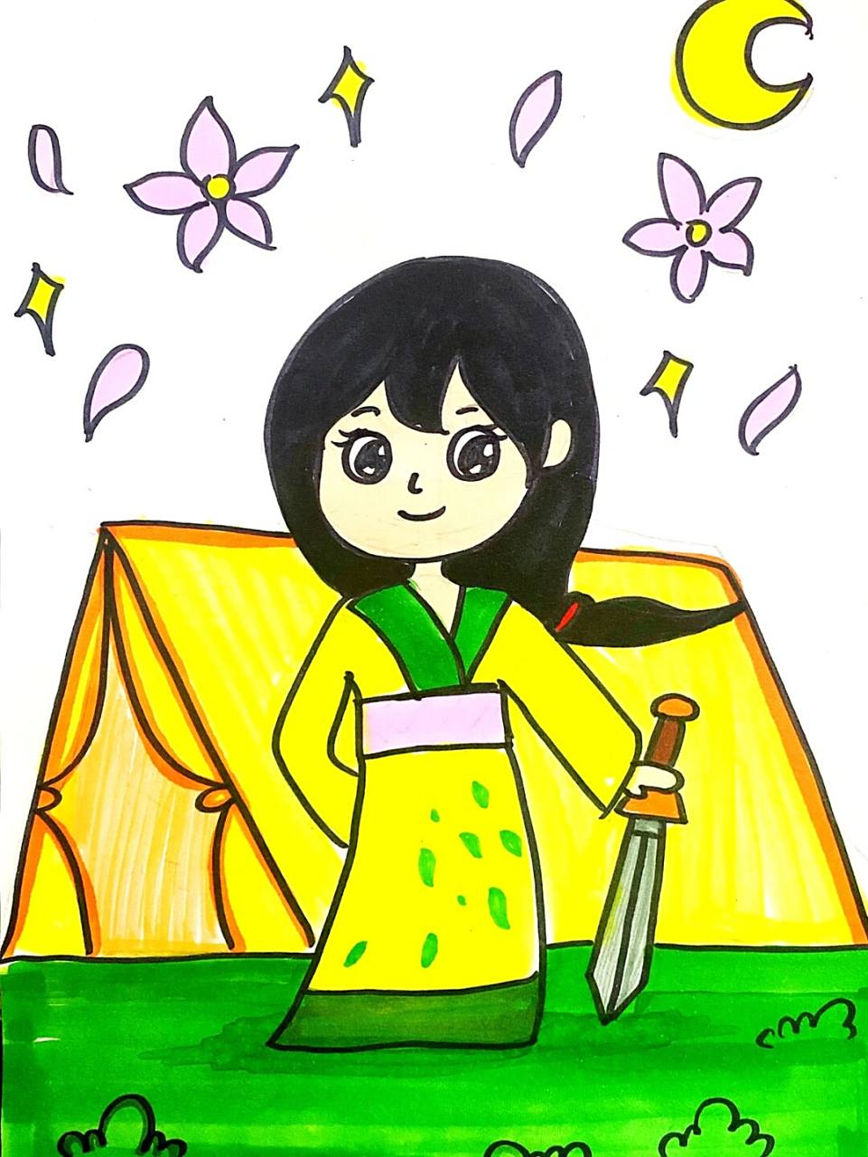 花木兰儿童画 #卡通画# #儿童画# #花木兰简笔画