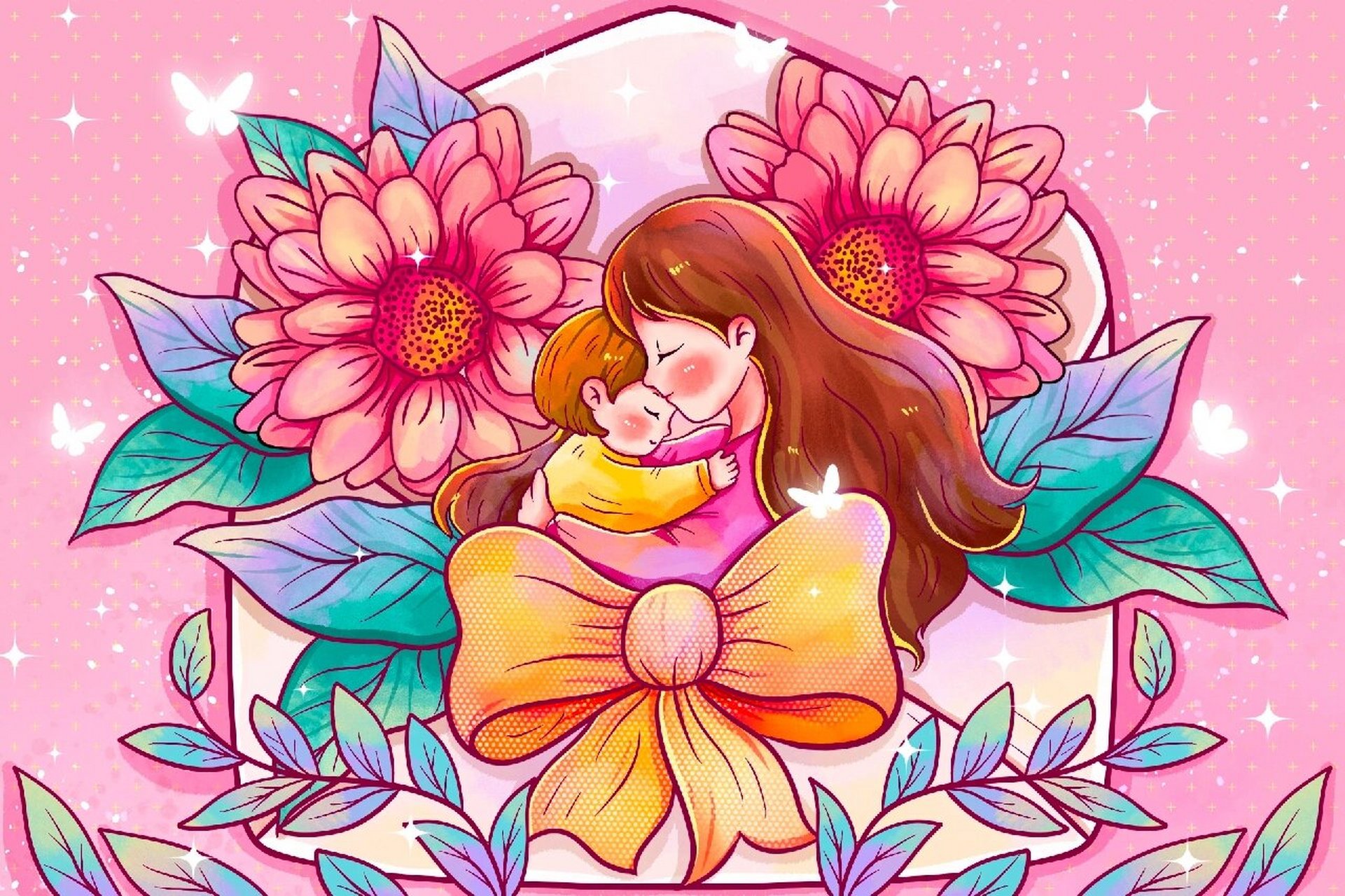 唯美母亲节信封手账风插画② 再过一周就是99母亲节啦 在这个特殊的