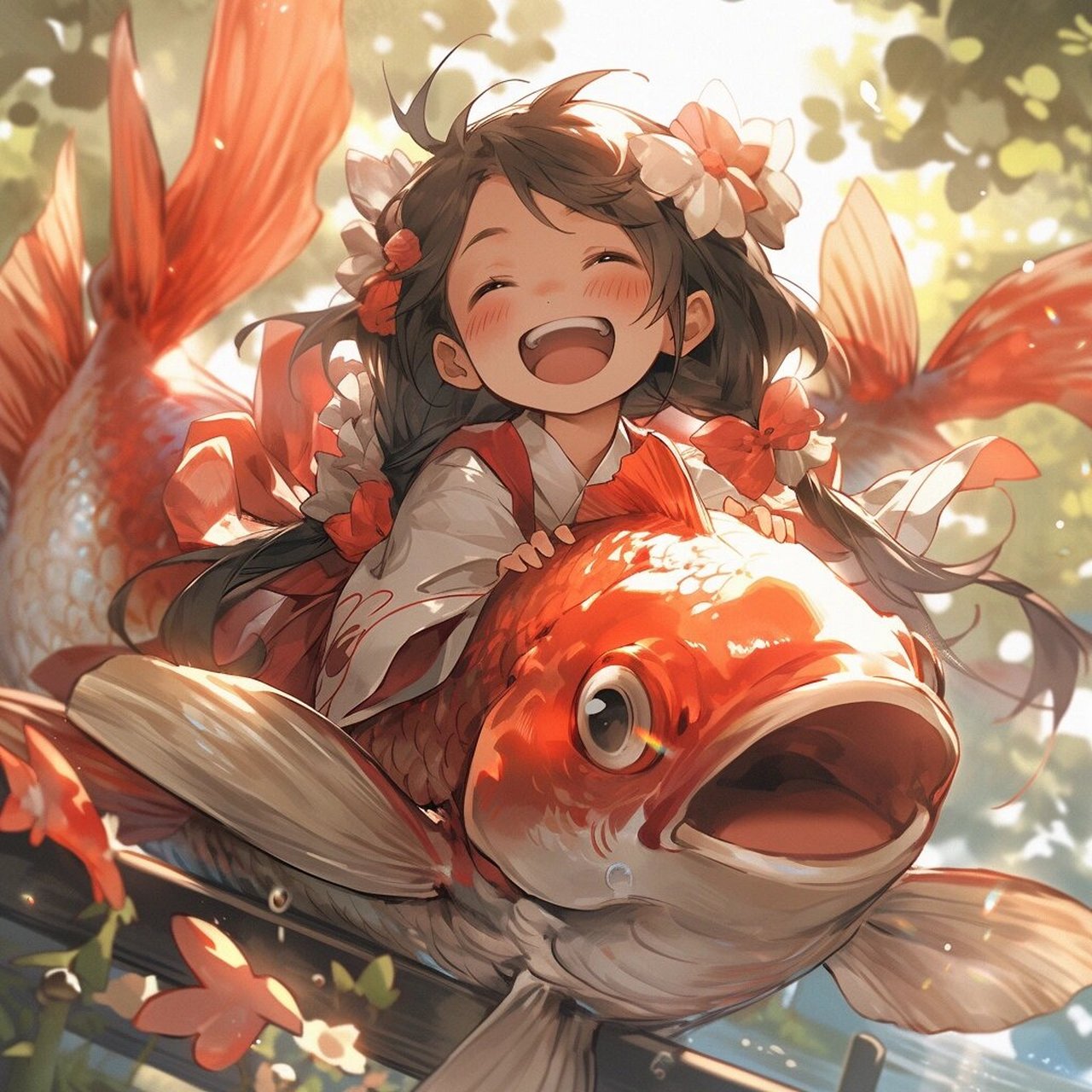 上岸头像丨锦鲤女孩 乘风破浪 上岸啦 国风元素锦鲤女孩头像, 希望宝