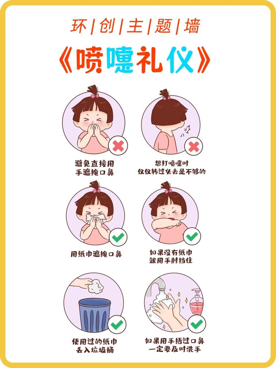 6015幼儿园保健卫生环创素材主题墙93打印 可爱漂亮,打喷嚏礼仪