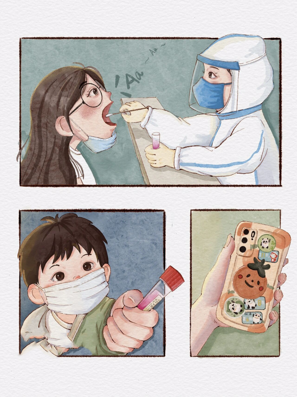 分镜插画|原创插画《核酸检测的一天》           疫情让深圳停下了
