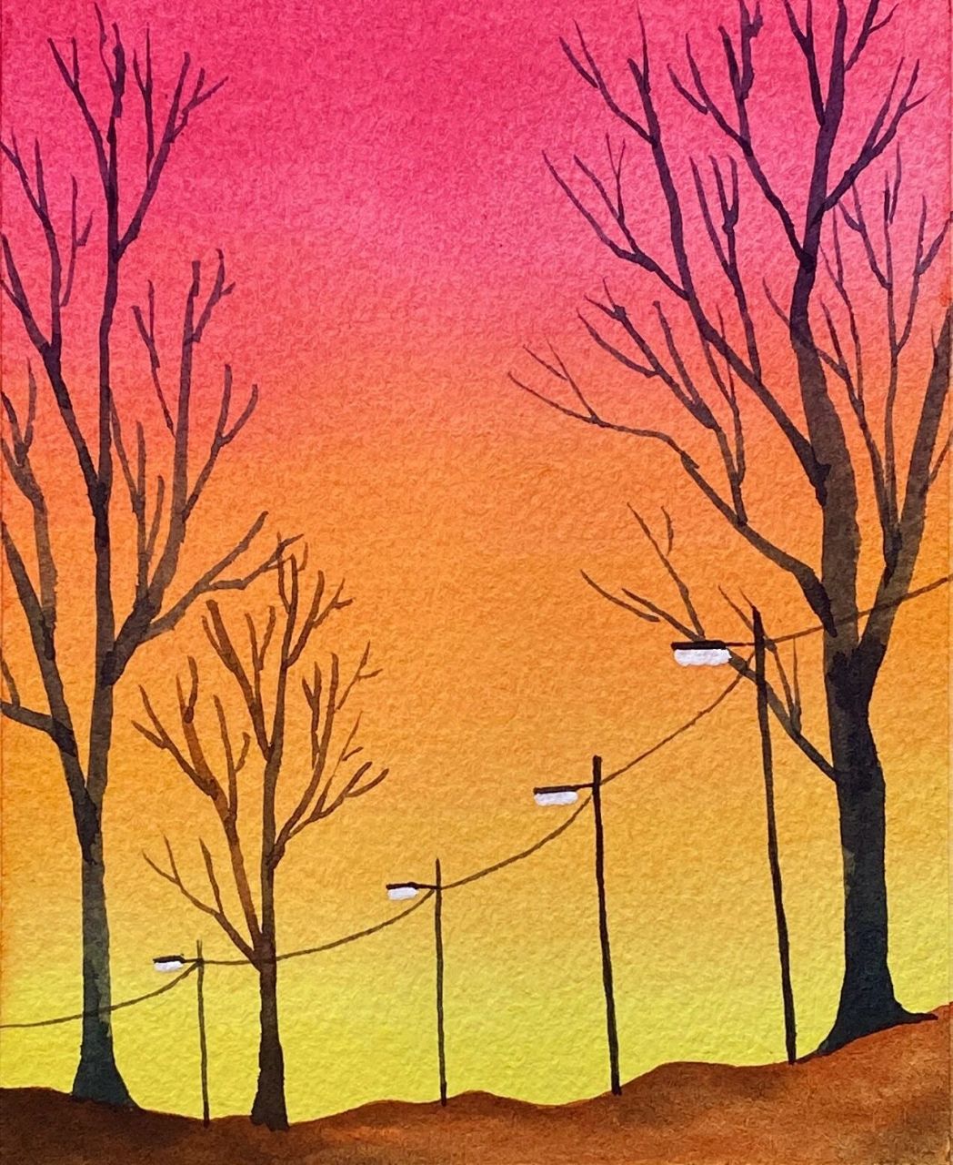 水彩入门风景|绚丽的夕阳余晖详细步骤图 喜欢可以收藏8215点赞